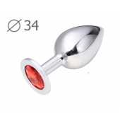 Коническая серебристая анальная втулка с красным кристаллом - 8,2 см. - Anal Jewelry Plug - купить с доставкой в Ельце