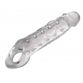 Прозразная закрытая насадка на пенис с поддержкой мошонки Clearly Ample Penis Enhancer - 22 см. - XR Brands - в Ельце купить с доставкой
