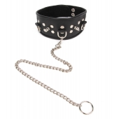 Черный ошейник с шипами и металлическим поводком-цепочкой - Notabu - купить с доставкой в Ельце