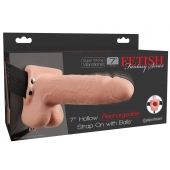 Телесный перезаряжаемый вибрострапон 7  Hollow Rechargeable Strap-on with Balls - 20,3 см. - Pipedream - купить с доставкой в Ельце