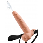 Телесный полый страпон с имитацией эякуляции 7.5  Hollow Squirting Strap-On with Balls Flesh - 21,6 см. - Pipedream - купить с доставкой в Ельце
