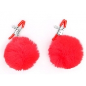 Зажимы для сосков с красным пушком - Notabu - купить с доставкой в Ельце