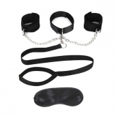 Чёрный ошейник с наручниками и поводком Collar Cuffs   Leash Set - Lux Fetish - купить с доставкой в Ельце