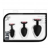 Набор черных анальных пробок с красным кристаллом-сердечком Bling Plugs Training Kit - Blush Novelties - купить с доставкой в Ельце