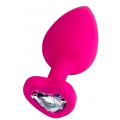 Розовая анальная втулка Diamond Heart с прозрачным кристаллом - 9,5 см. - ToyFa - купить с доставкой в Ельце