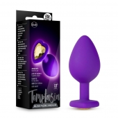 Фиолетовая анальная пробка Bling Plug Medium с золотистым стразом - 8,3 см. - Blush Novelties - купить с доставкой в Ельце