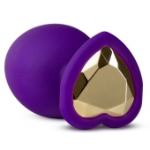Фиолетовая анальная пробка Bling Plug Large с золотистым стразом - 9,5 см. - Blush Novelties - купить с доставкой в Ельце