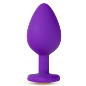 Фиолетовая анальная пробка Bling Plug Large с золотистым стразом - 9,5 см. - Blush Novelties - купить с доставкой в Ельце