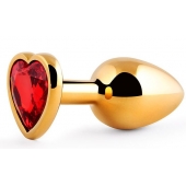 Золотистая анальная пробка с красным стразом-сердечком - 8 см. - Anal Jewelry Plug - купить с доставкой в Ельце