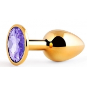 Золотистая анальная пробка с фиолетовым стразом - 7,2 см. - Anal Jewelry Plug - купить с доставкой в Ельце