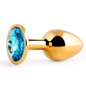 Золотистая анальная пробка с голубым стразом - 7,2 см. - Anal Jewelry Plug - купить с доставкой в Ельце