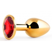 Золотистая анальная пробка с красным стразом - 7,2 см. - Anal Jewelry Plug - купить с доставкой в Ельце