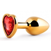Золотистая анальная пробка с красным стразом-сердечком - 7 см. - Anal Jewelry Plug - купить с доставкой в Ельце