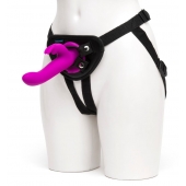 Лиловый страпон Rechargeable Vibrating Strap-On Harness Set - 17,6 см. - Happy Rabbit - купить с доставкой в Ельце