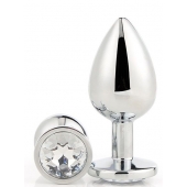 Серебристая анальная втулка с прозрачным кристаллом - 7,1 см. - Dream Toys - купить с доставкой в Ельце