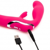 Ярко-розовый безремневой страпон Rechargeable Vibrating Strapless Strap-On - Happy Rabbit - купить с доставкой в Ельце