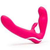 Ярко-розовый безремневой страпон Rechargeable Vibrating Strapless Strap-On - Happy Rabbit - купить с доставкой в Ельце