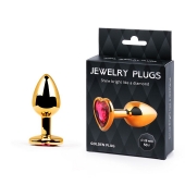Золотистая анальная пробка с малиновым кристаллом-сердечком - 7 см. - Anal Jewelry Plug - купить с доставкой в Ельце