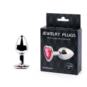 Серебристая анальная пробка с малиновым кристаллом-сердечком - 7 см. - Anal Jewelry Plug - купить с доставкой в Ельце