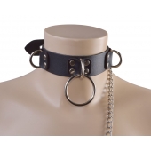 Черный кожаный ошейник Big Ring - Sitabella - купить с доставкой в Ельце