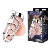 Серебристая металлическая клетка для члена с замком Enslave Cock Cage - BlueLine - купить с доставкой в Ельце