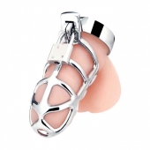 Серебристая металлическая клетка для члена с замком Enslave Cock Cage - BlueLine - купить с доставкой в Ельце