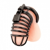 Черная металлическая клетка с замком Deluxe Chastity Cage - BlueLine - купить с доставкой в Ельце