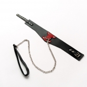 Черный широкий ошейник с красным декором и поводком - Crazy Handmade - купить с доставкой в Ельце