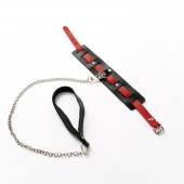 Черный ошейник с красным ремешком и поводком - Crazy Handmade - купить с доставкой в Ельце