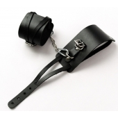 Черные кожаные оковы с креплением в виде веревочек - Crazy Handmade - купить с доставкой в Ельце