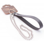 Серебристый металлический поводок с кожаной черной ручкой - 80 см. - Crazy Handmade - купить с доставкой в Ельце