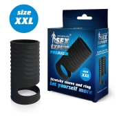 Черная открытая насадка на пенис с кольцом для мошонки XXL-size - 9,4 см. - Sex Expert - в Ельце купить с доставкой