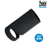 Черная открытая насадка на пенис с кольцом для мошонки XXL-size - 9,4 см. - Sex Expert - в Ельце купить с доставкой