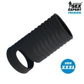 Черная открытая насадка на пенис с кольцом для мошонки XXXL-size - 9,9 см. - Sex Expert - в Ельце купить с доставкой