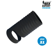 Черная открытая насадка на пенис с кольцом для мошонки XL-size - 8,9 см. - Sex Expert - в Ельце купить с доставкой