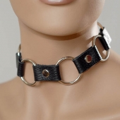 Кожаный черный ошейник с кольцами - Sitabella - купить с доставкой в Ельце
