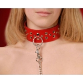 Красный кожаный ошейник с карабином и поводком - Sitabella - купить с доставкой в Ельце