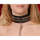 Чёрный ошейник с цепочками и поводком - Sitabella - купить с доставкой в Ельце