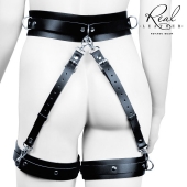 Черный кожаный пояс с гартерами - L-XL - Notabu - купить с доставкой в Ельце