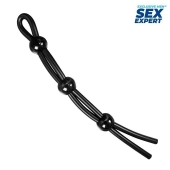 Черное силиконовое лассо с тремя шариками для утяжки - Sex Expert - в Ельце купить с доставкой
