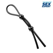 Черное силиконовое лассо с двумя шариками для утяжки - Sex Expert - в Ельце купить с доставкой