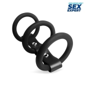Черное тройное эрекционное кольцо с ремешком - Sex Expert - в Ельце купить с доставкой