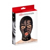 Черная кружевная маска на голову с отверстиями для глаз и рта - Fetish Tentation - купить с доставкой в Ельце