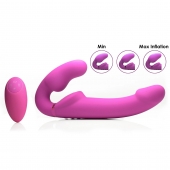 Розовый безремневой страпон с вибрацией и функцией расширения Inflatable Ergo-Fit Strapless Strap-On - XR Brands - купить с доставкой в Ельце
