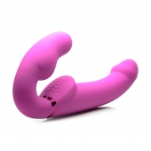 Розовый безремневой страпон с вибрацией и функцией расширения Inflatable Ergo-Fit Strapless Strap-On - XR Brands - купить с доставкой в Ельце