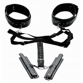 Черная бондажная система Acquire Easy Access Thigh Harness with Wrist Cuffs - XR Brands - купить с доставкой в Ельце