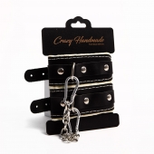 Черные скругленные наручники с мягкой бежевой подкладкой - Crazy Handmade - купить с доставкой в Ельце
