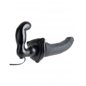 Черный страпон с вагинальной пробкой Deluxe Vibrating Penetrix Strap-On - 19 см. - Pipedream - купить с доставкой в Ельце