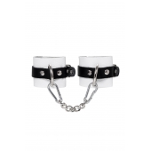 Бело-черные кожаные наручники с одним ремешком с люверсами - Pecado - купить с доставкой в Ельце