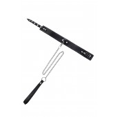 Кожаный двухслойный ошейник с белой строчкой и поводком - Pecado - купить с доставкой в Ельце